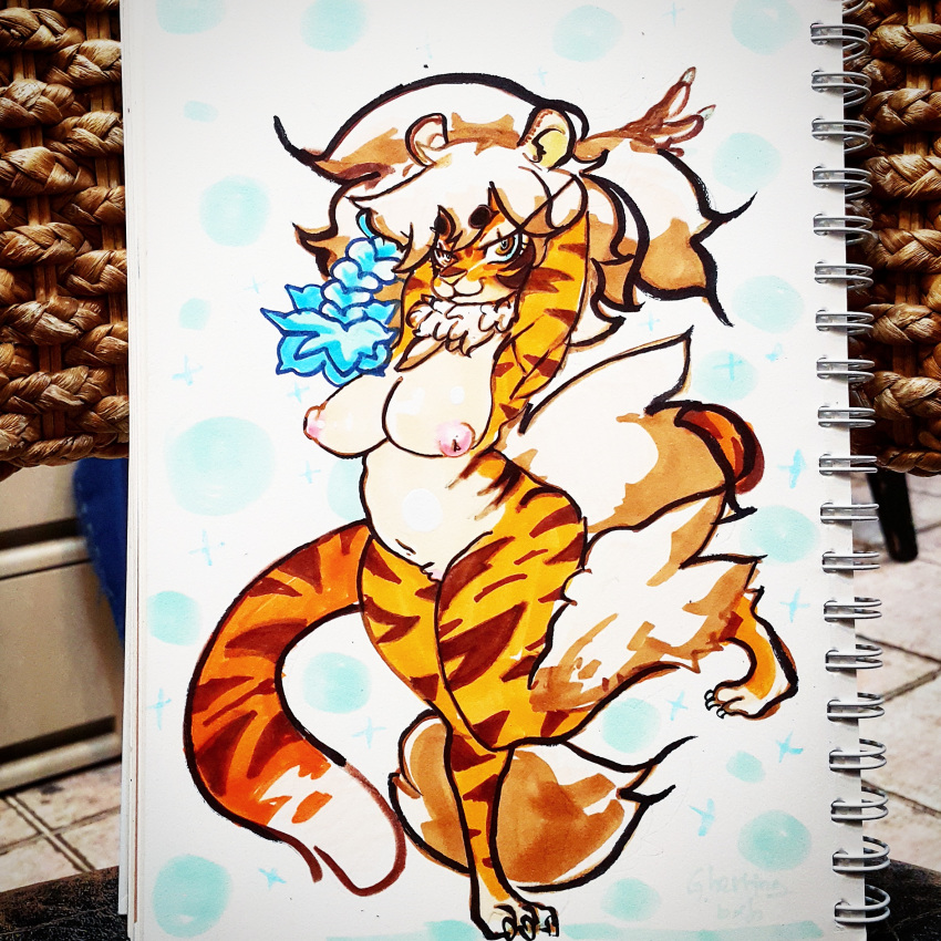 1girls anthro buxbi_(character) feline gynoidherring mammal nude tiger traditional_media_(artwork)