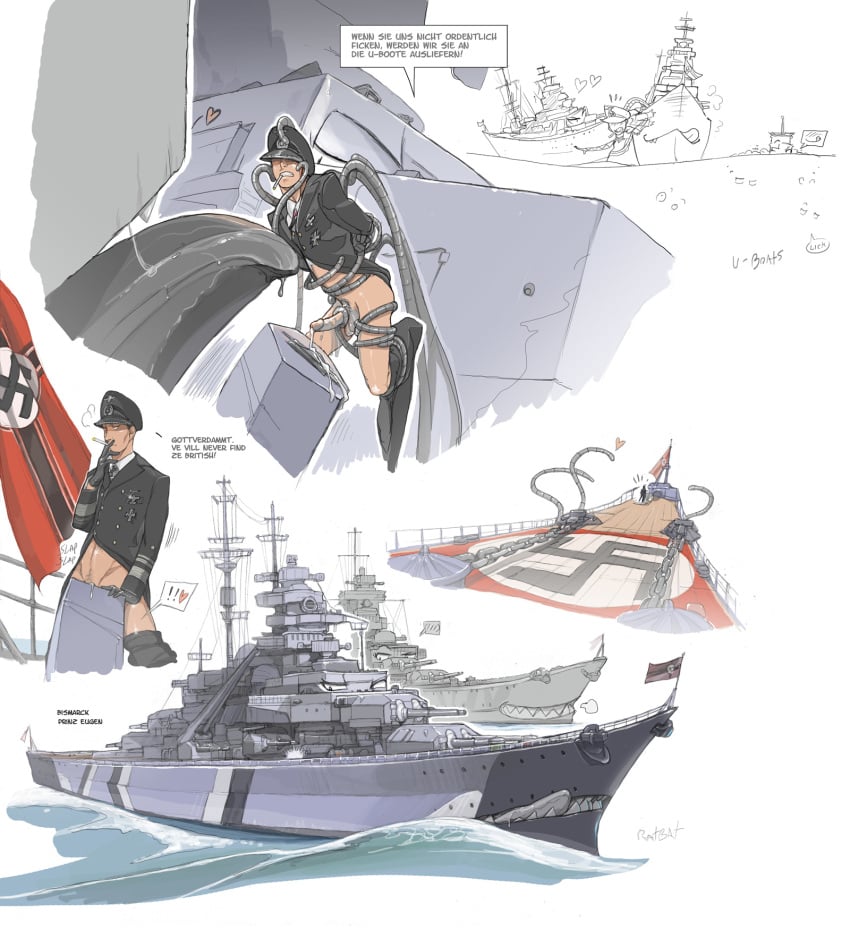 1boy battleship bismarck_(ship) bound cum licking living_machine nazi prinz_eugen_(ship) ratbat ship size_play tagme tentacle tentacle_on_male tongue