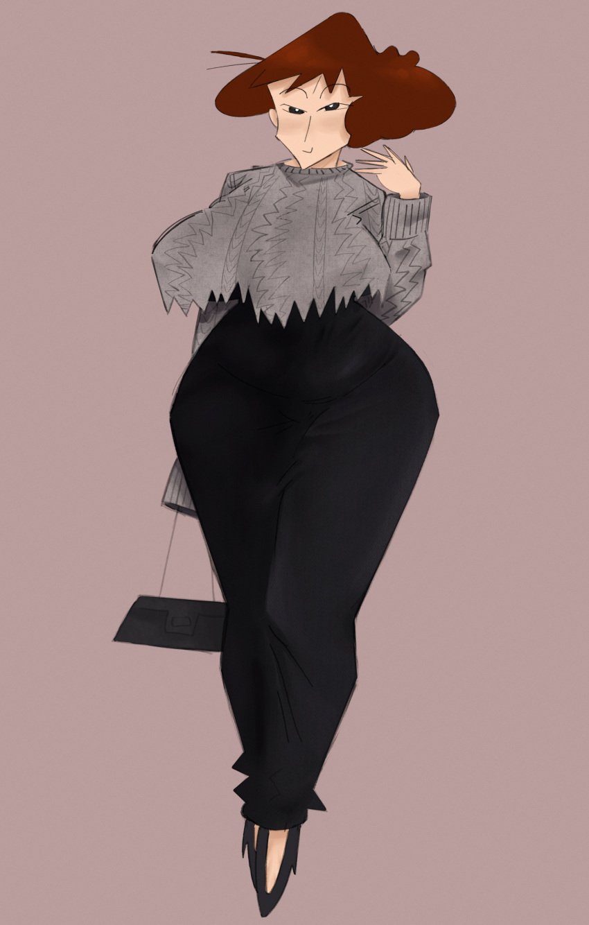 1girls big_ass big_breasts big_butt black_dress breasts brown_hair crayon_shin-chan female female_focus female_only heels misae_nohara purse solo solo_female solo_focus spinarooz sweat sweater tagme thick_ass thick_legs thick_thighs thighs