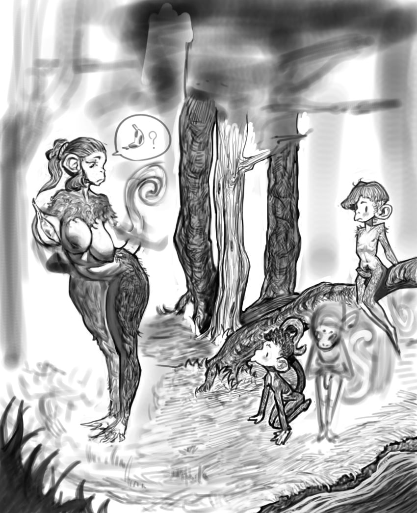 1girls 2024 3boys ? anthro anthro_only banana barefoot big_breasts blush blushing_male breasts completely_naked completely_naked_female completely_naked_male completely_nude completely_nude_female completely_nude_male extinctyellow eyelashes female inverted_nipples male mammal mammal_humanoid medium_penis monkey monkey_boy monkey_girl monkey_tail monochrome penis pubic_hair smaller_male tall_female taller_female taller_girl thick_thighs tree trees unfinished wide_hips