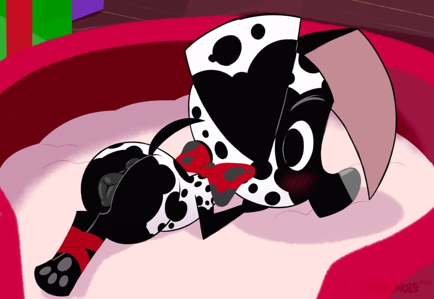 101_dalmatian_street 101_dalmatians anus ass blush bow canine character_name character_request christmas cookie cub dalmatian dalmatians disney dog domestic duplicate dusty dusty_(whitewolf20xx) dusty_dalmatian fan_character fanart female female/solo feral furry genitalia hindquarters legs oc paw paws present presenting presenting_ass presenting_pussy puppy pussy ribbon solo spots street tied up whitewolf20xx young