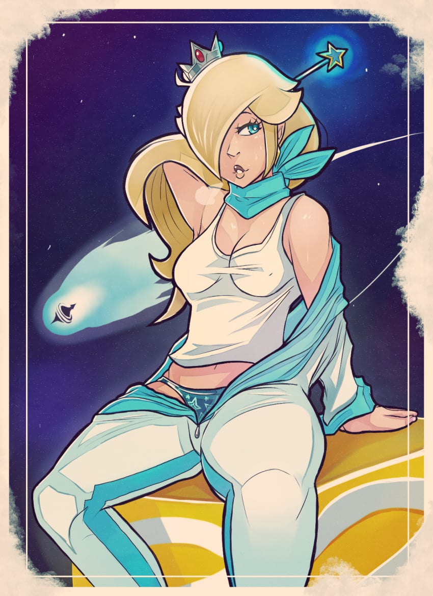 1girls blonde_hair blue_eyes blue_panties bodysuit breasts falsealias female female_only femsub human jumpsuit mario_(series) mario_kart nintendo panties partially_undressed princess_rosalina restrained solo super_mario_galaxy t-shirt undressing unzipped_bodysuit unzipped_jumpsuit