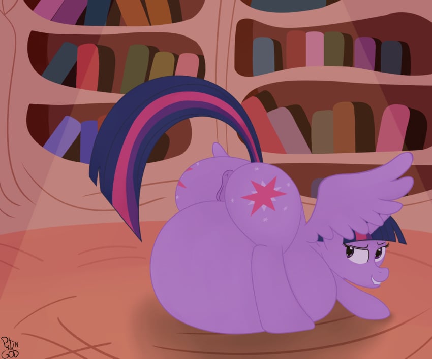 alicorn anal animal_genitalia ass backsack balls belly big_belly book cutie_mark equine feathered_wings feathers female feral friendship_is_magic fur hair horn inside long_hair looking_back mammal multicolored_hair my_little_pony overweight pussy putinforgod smile solo twilight_sparkle_(mlp) vore wings