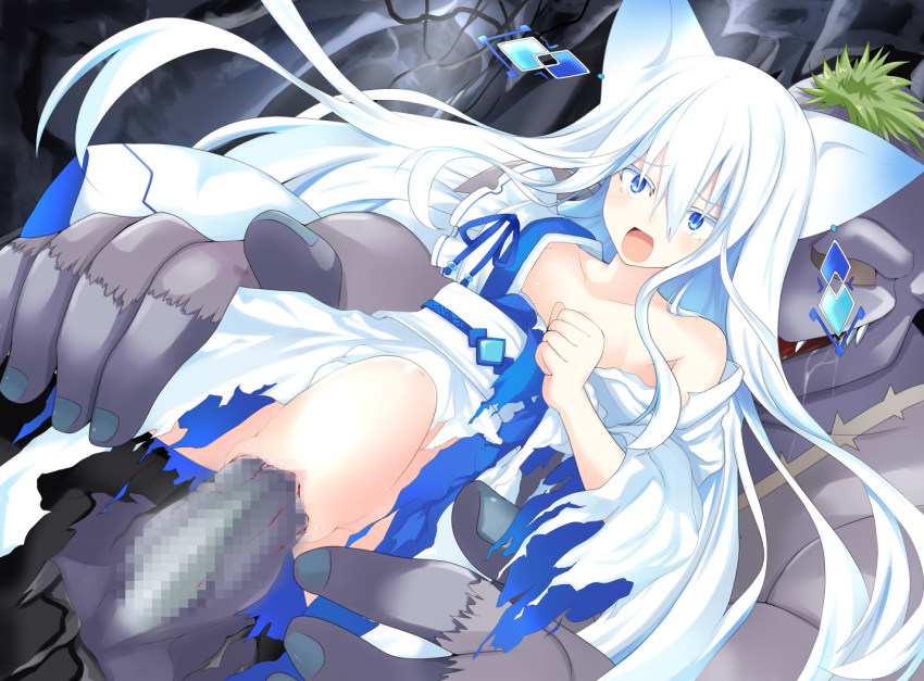 animal_ears blood blush breasts censored clothing fairy_fencer_f fangs female karin_(fairy_fencer_f) long_hair open_mouth penetration pussy rape red_eyes sex skirt spread_legs tears torn_clothes vaginal_penetration vesperia