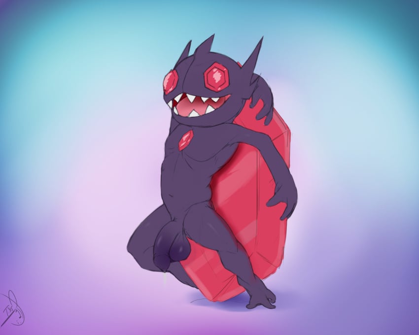 1boy anthro balls flaccid front_view full-length_portrait full_length gem imp looking_at_viewer male male_only mega_sableye nintendo nude open_mouth penis pinup pokemon portrait pose sableye sagging_balls seyrmo sharp_teeth signature solo standing teeth uncut video_games