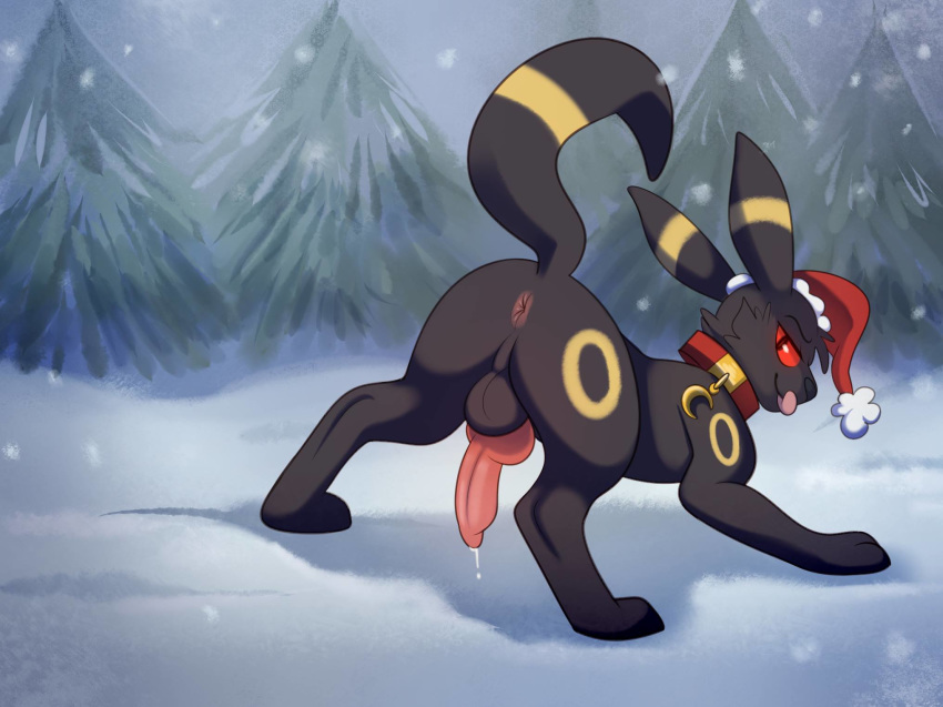 christmas eeveelution fur furry_ears furry_tail harlem holidays male male_only nintendo pokemon pokemon_(species) presenting qwazzy tail umbreon video_games