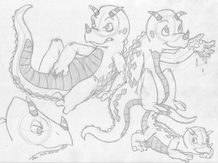 ambiguous_fluids angry anthro female gaping greyscale horn liz_(the_magic_school_bus) lizard looking_up lying mizzyam monochrome multiple_images nude on_back on_front opencanvas pencil_(artwork) presenting raised_tail reptile scalie side_view signature slit smile solo spread_slit the_magic_school_bus traditional_media_(artwork)