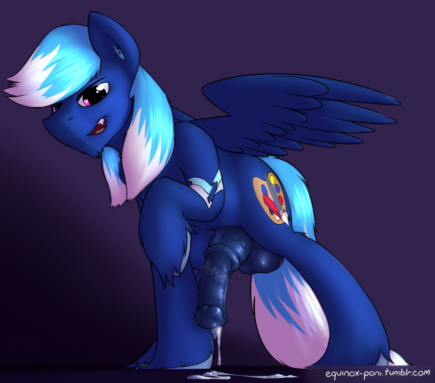 1boy animal_genitalia balls blue_fur cum equine equinox fan_character fur horsecock male male_only mammal my_little_pony pegasus penis presenting solo wings