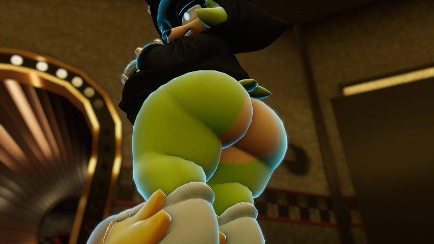 1girls 3d big_ass boots bottomless female from_below furry green_body green_fur sloppydragons solo sonic_(series) surge_the_tenrec tail vrchat wrist_cuffs