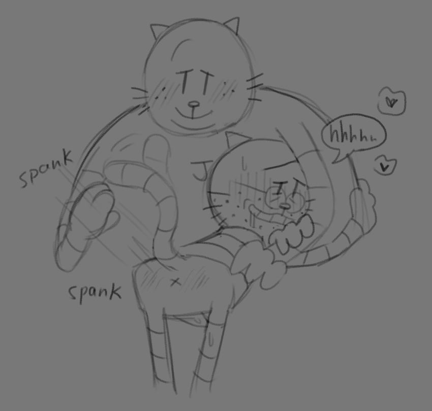2025 anthro anus ass big_jim_(dog_man) blush bodily_fluids butt_slap dogman_(series) domestic_cat drooling duo eyewear felid feline felis glasses grampa_(dog_man) hi_res male mammal monochrome ohmeowgay overweight saliva simple_background slap spanking tail tail_motion tailwag x_anus