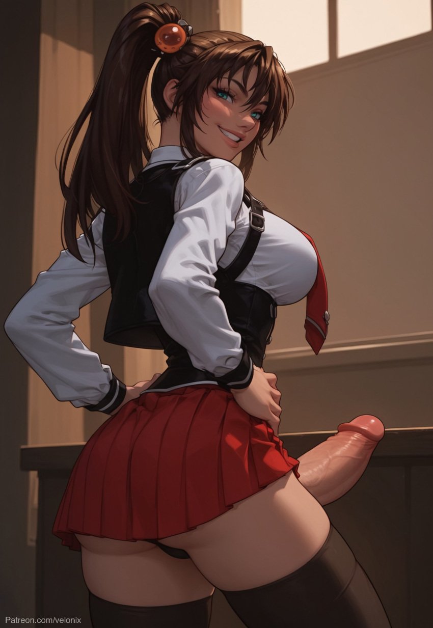 1futa 1futanari ai_generated ass bible_black bible_black_gaiden bible_black_only big_ass big_breasts big_butt big_hips big_penis breasts brown_hair cleavage dick dickgirl eyebrows eyelashes futa_only futa_sans_pussy futanari green_eyes grin grinning grinning_at_viewer hair hair_ornament hair_tie hands-free highschool huge_cock imari_kurumi indoors lips long_hair looking_at_viewer makeup narrow_waist narrowed_eyes nose penis ponytail school school_uniform schoolgirl schoolgirl_uniform seducing seductive seductive_eyes seductive_gaze seductive_look seductive_mouth seductive_pose seductive_smile side_ponytail smile smile_at_viewer smiley_face smooth_balls smooth_penis smooth_skin solo solo_dickgirl solo_focus solo_futa solo_futanari testicles velonix