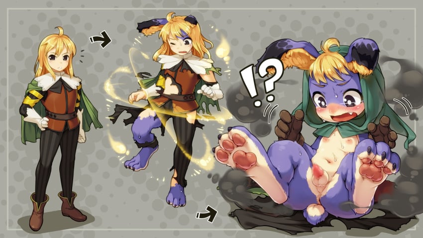 anus backsack balls blush clothing cornelius human male mammal odin_sphere oseron paws penis pooka simple_background solo transformation