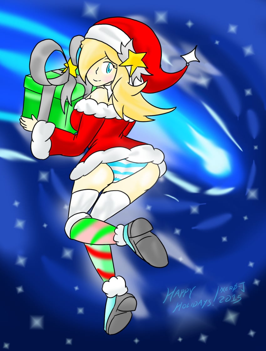 christmas female female_only human mario_(series) nintendo panties princess_rosalina solo striped striped_panties super_mario_galaxy upskirt xero-j