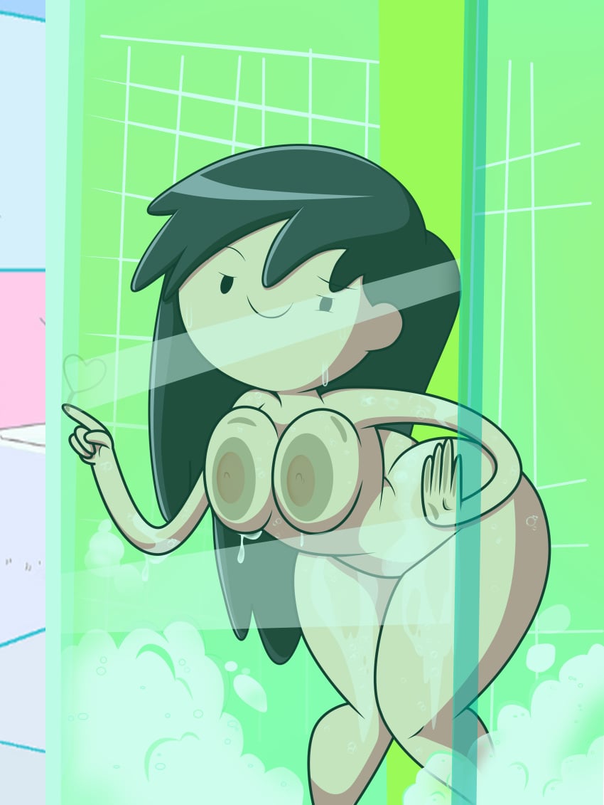 1girls accurate_art_style against_glass ass beth_tezuka black_eyes black_hair bravest_warriors breasts bubble_butt completely_nude completely_nude_female female female_only glass grimphantom long_hair looking_at_viewer naked naked_female nude nude_female smile solo solo_female tagme water wet