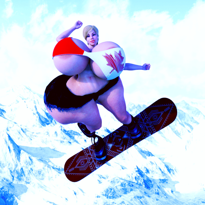 bimbo blonde_hair elise_riggs huge_breasts hyper_bimbo jackd22 snowboarding snowy_mountains