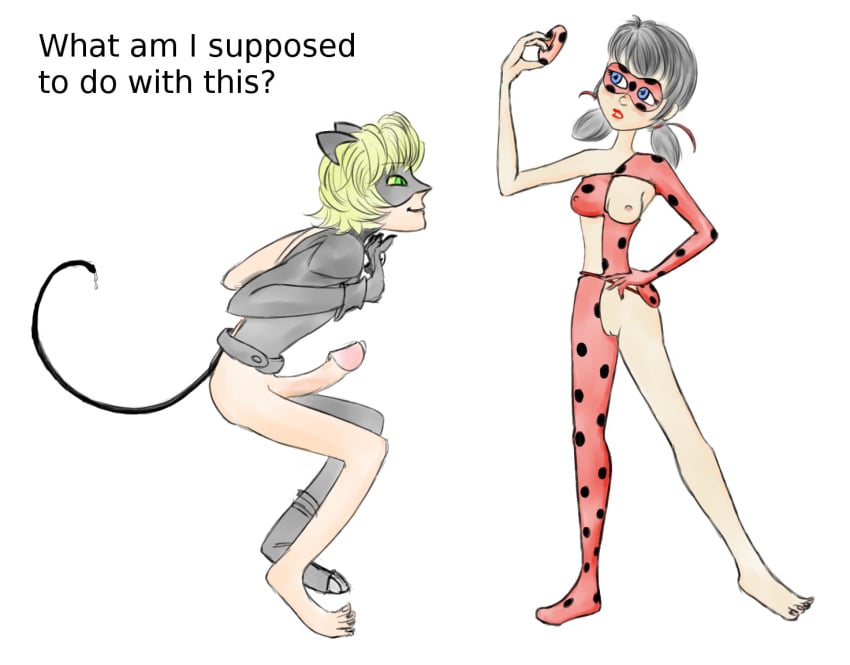 1boy adrien_agreste cat_noir imminent_sex ladybug_(character) male marinette_cheng marinette_dupain-cheng mask miraculous_ladybug moistythirst penis straight straight_hair