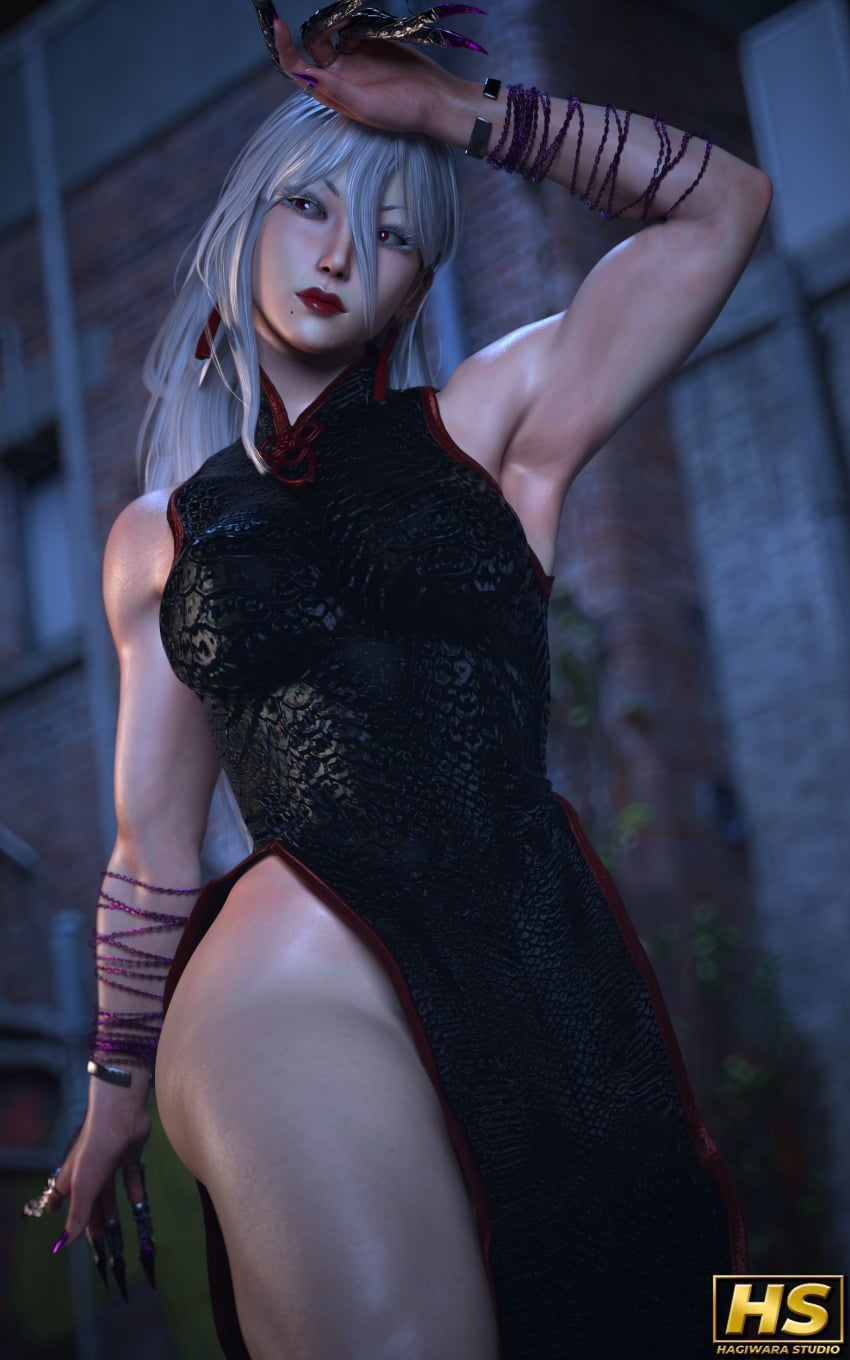 3d a.k.i. asian asian_female athletic athletic_female busty female female_focus female_only hagiwara_studio hourglass_figure long_hair pale-skinned_female pale_skin street_fighter tagme white_hair wide_hips