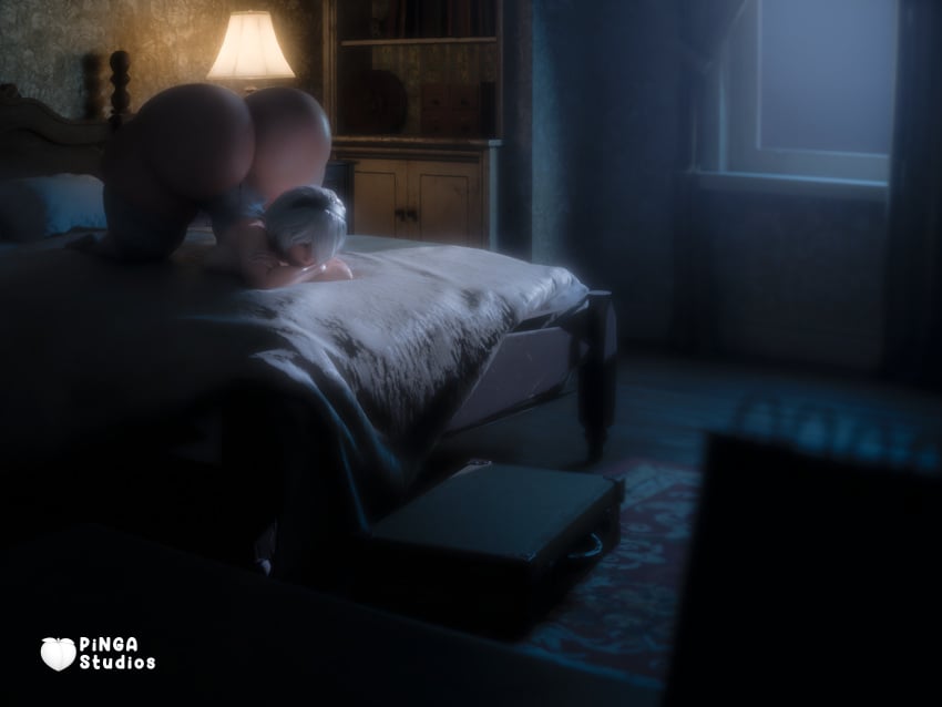 1girls 3d anhedonioart ass ass_bigger_than_head bed bedroom big_breasts breasts female female_only hairband huge_ass hyper hyper_ass light-skinned_female light_skin nier nier:_automata nude nude_female short_hair solo thick_thighs thighhighs white_hair yorha_2b