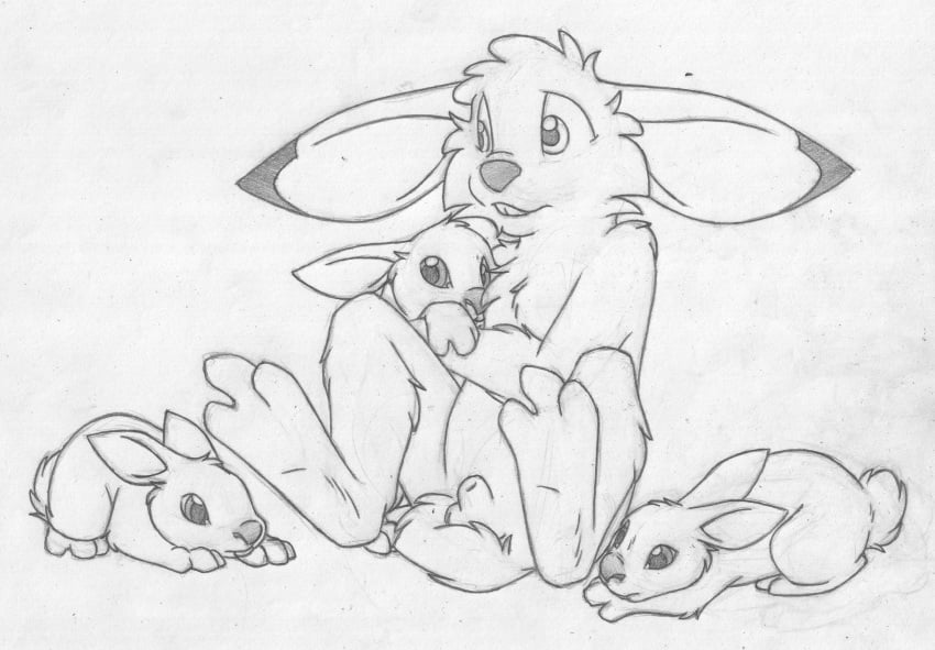 anthro anthro_on_feral balls barefoot buckteeth feral greyscale group jake_cottontail lagomorph male mammal mizzyam monochrome nude pencil_(artwork) rabbit sheath sitting size_difference teeth traditional_media_(artwork) yaoi zoophilia