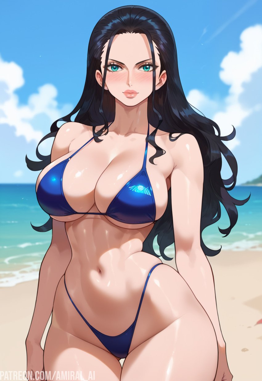 1girls ai_generated amiral_ai bare_arms bare_legs bare_shoulders bare_thighs big_breasts bikini bikini_bottom bikini_top black_hair blue_eyes blush clothed clothing color female female_focus female_only hi_res large_breasts light-skinned_female light_skin long_hair nico_robin one_piece shounen_jump solo solo_female tagme thick_thighs thunder_thighs wide_hips