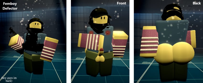 1femboy 1male army ass ass_grab balls ballsack dick dummies_vs_noobs femboy femboysub mask military noob_(roblox) only_male roblox roblox_studio robloxian