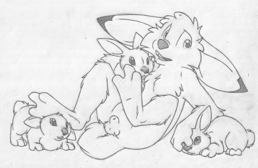 anthro anthro_on_feral balls barefoot buckteeth feral greyscale group jake_cottontail lagomorph male mammal mizzyam monochrome nervous nude open_mouth pencil_(artwork) pushing rabbit reclining sheath size_difference teeth traditional_media_(artwork) yaoi zoophilia