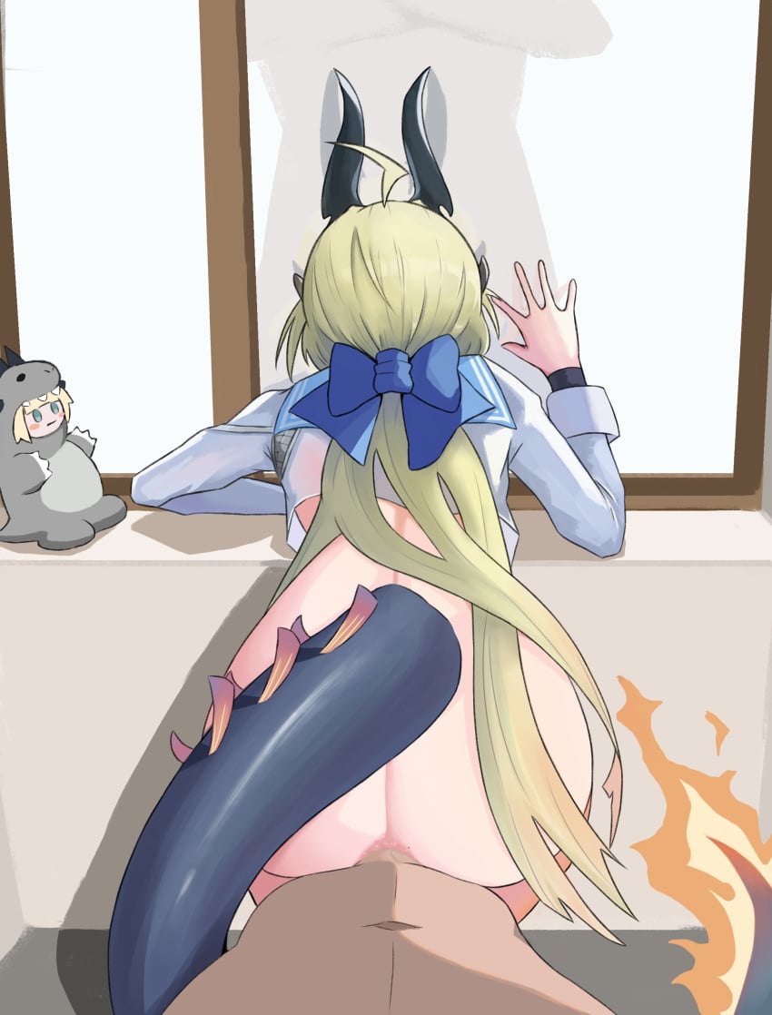 arknights artist_request ass censored female horns male mirror reed_(arknights) reed_the_flame_shadow_(arknights) sex tail