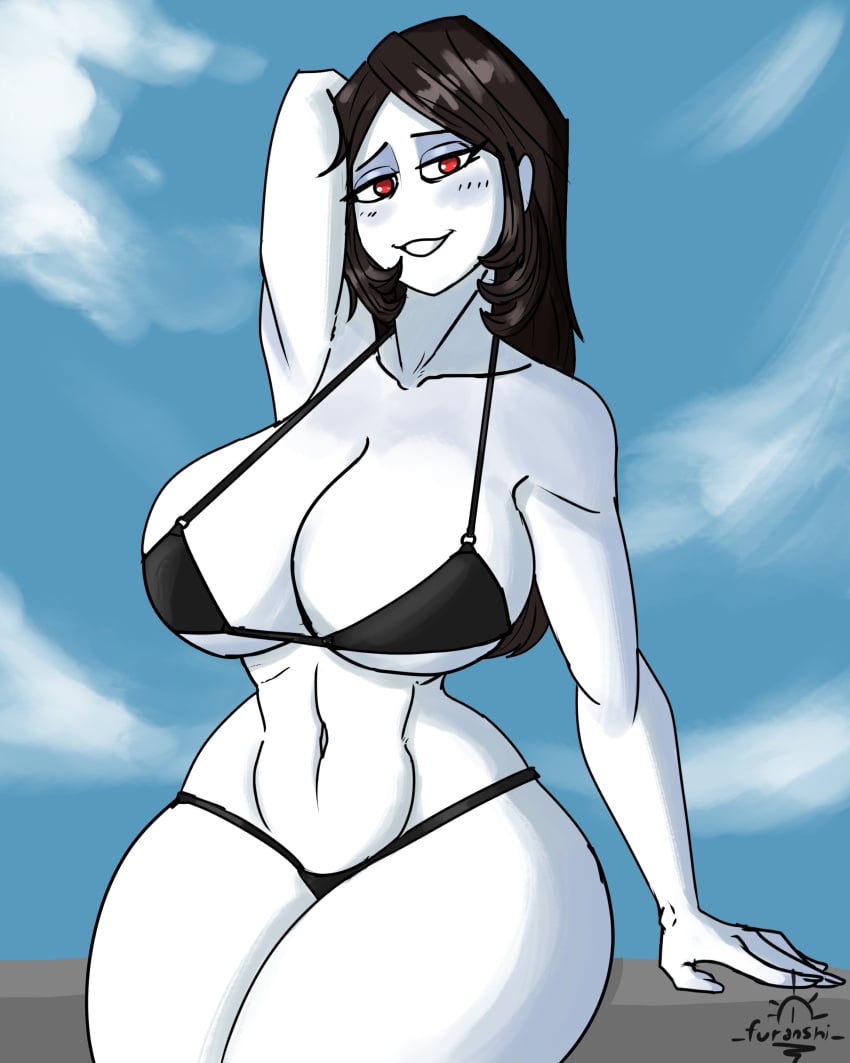 1girls 2024 bikini fanart furanshi goth goth_girl huge_breasts looking_at_viewer milf seductive_look veronica's_mother_(saltynoodles) wide_hips