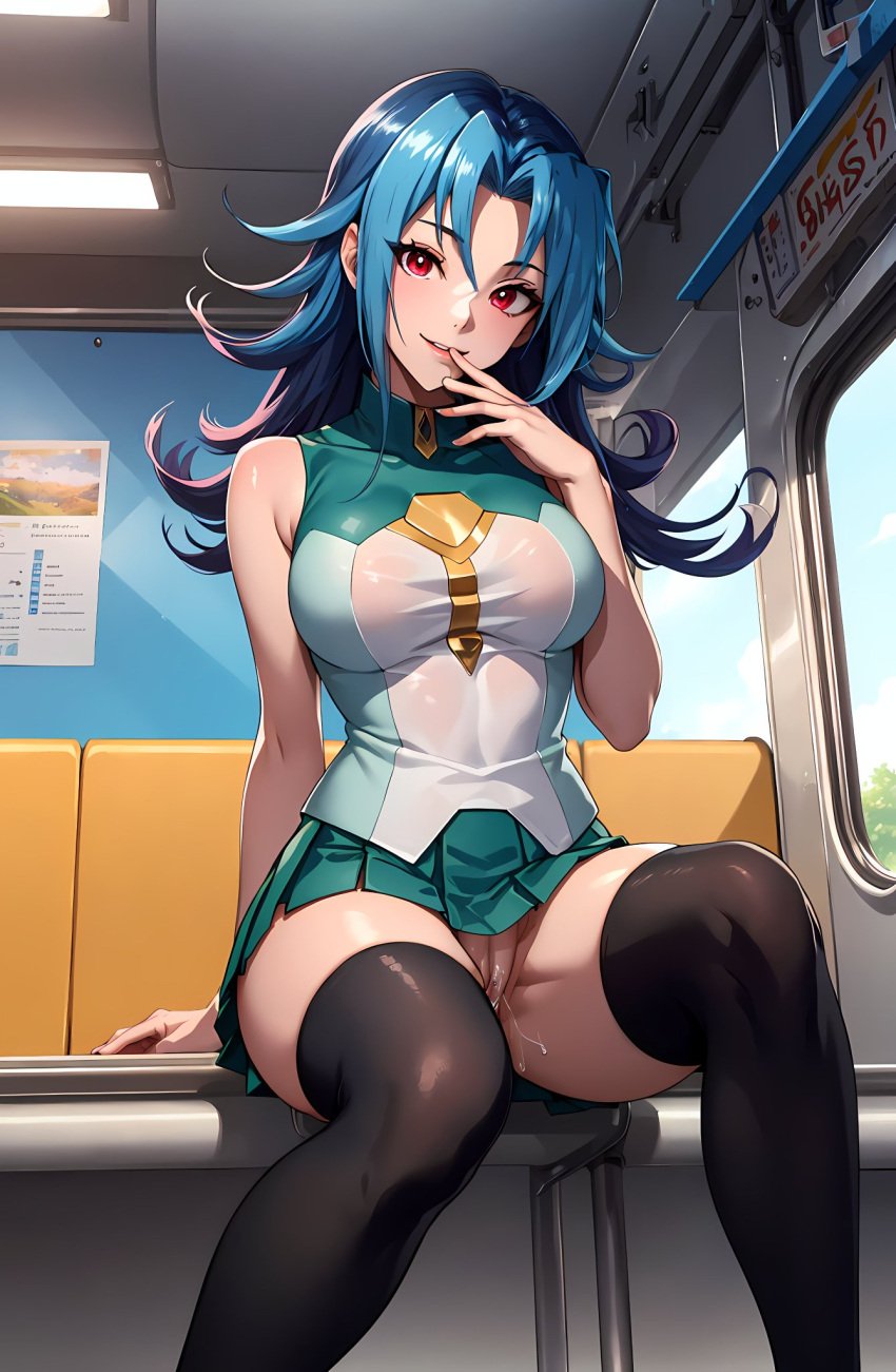 1girls ai_generated blue_hair blush edit female hi_res huge_breasts kamishiro_rio legwear long_hair looking_at_viewer no_panties pak-fa-t-50 pussy red_eyes rio_kamishiro school_uniform smile solo thick_legs uncensored voluptuous yu-gi-oh! yu-gi-oh!_zexal