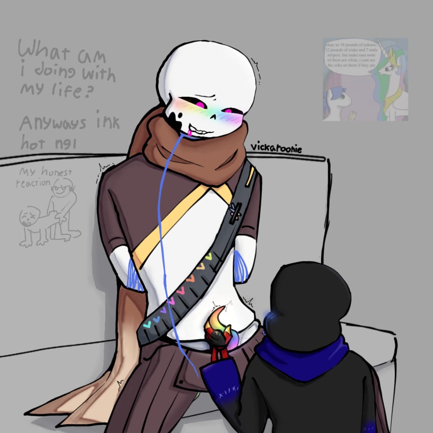 2boys error_sans error_sans_(fan_character) fully_clothed gay gay_sex handjob implied_fellatio ink_sans ink_sans_(fan_character) pink_eyes rainbow_blush sans_au sanscest undertale_au yaoi