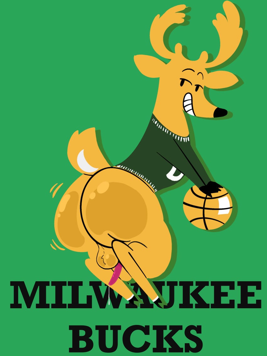 absurd_res anatomically_correct anatomically_correct_genitalia anatomically_correct_penis animal_genitalia animal_penis antlers ass backsack balls balls_blush basketball big_butt blush bodily_fluids body_blush butt_blush cervine cervine_genitalia cervine_penis clothing cloven_hooves cum cum_string deer fingers genital_fluids genitals hi_res hooved_fingers hooves horn logo male male/male mammal milwaukee_bucks nba penis penis_backwards scut_tail shaking_butt shirt short_tail solo sweater tail terminalvermin topwear