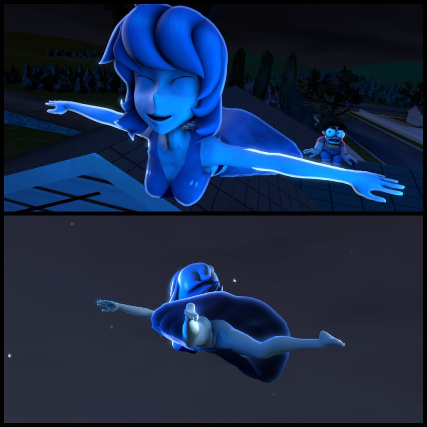 1boy 1girls 3d barefoot bottomless flying gem_(species) lapis_lazuli_(steven_universe) no_panties pussy sfm source_filmmaker steven_quartz_universe steven_universe surprised_expression tagme_(artist) unaware