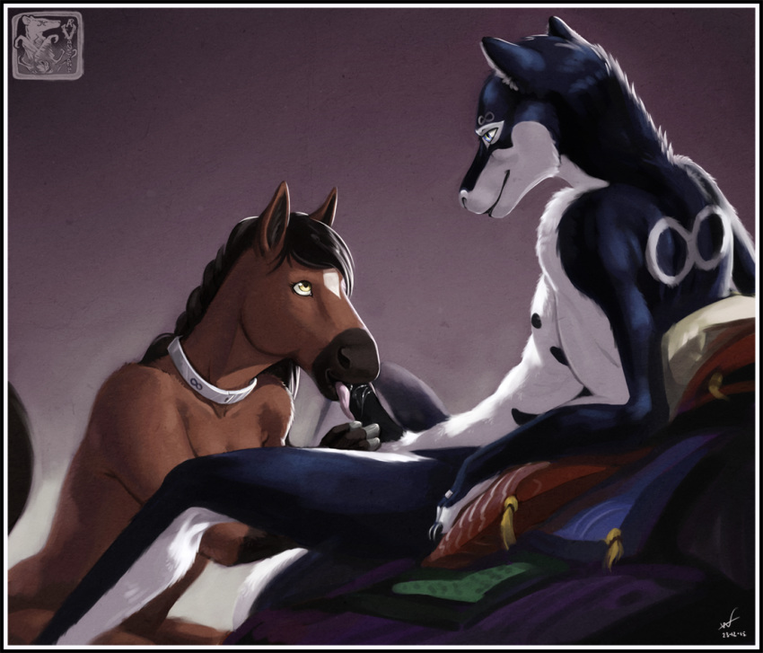 2015 anthro bay_(marking) canine casual collar digital_painting_(artwork) dragon duo equine erection eye_contact fellatio female fingerless_(marking) fur grope happy horse husband hybrid indoors infinite interspecies jewelry kneeling leaning leaning_back licking looking_at_another male mammal mane married master nipples nude oral ownership penetration penis pet quarter_horse relaxing ring saliva sex simple_background sitting smile stardarkfurr straight submissive sucking tongue tongue_out wedding_ring wife wolf wolfywetfurr yamidog