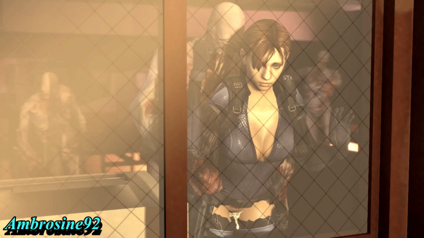 1girls 1monster 3d against_glass against_wall ambrosine92 animated backpack blue_eyes bodysuit breasts capcom cleavage cum female gasp hand_on_glass helpless human jill_valentine jill_valentine_(amra_sila) monster ooze resident_evil resident_evil_revelations sex