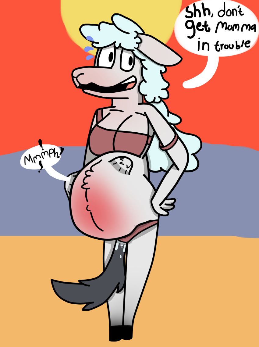 anthro breasts canine caprine cervine deer dolf mammal momiji_the_dolf_(artist) momiji_the_dolf_(character) pregnant sheep sweat unbirthing vore what wolf