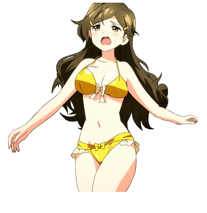 1girls animated bikini bouncing_breasts bra breasts brown_eyes brown_hair cleavage female female_only high_resolution himawari_shinomiya large_breasts panties run_cycle running shinomiya_himawari solo swimsuit transparent_background underwear vividred_operation