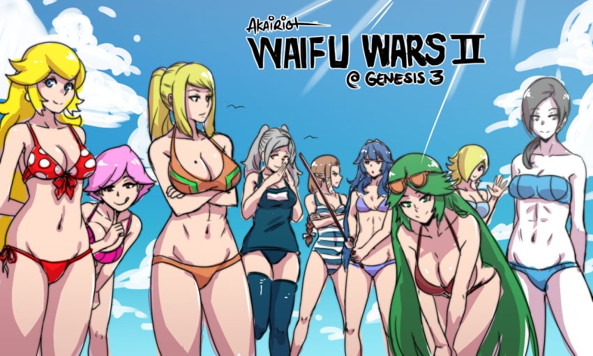 6+girls 9girls abs akairiot animal_crossing animal_crossing_girl bikini blonde_hair blue_eyes blue_hair brown_eyes brown_hair cleavage crossover female female_only fire_emblem fire_emblem_awakening fully_clothed green_eyes green_hair grey_hair human kid_icarus licking_lips long_hair lucina_(fire_emblem) mario_(series) metroid mole multiple_girls navel nintendo outdoors palutena pink_hair pointy_ears ponytail princess_peach princess_rosalina princess_zelda robin_(fire_emblem) robin_(fire_emblem)_(female) samus_aran short_hair smile super_smash_bros._for_nintendo_3ds_and_wii_u swimsuit text the_legend_of_zelda thighhighs tied_hair twilight_princess villager villager_(animal_crossing) white_hair wii_fit wii_fit_trainer zelda_(twilight_princess)