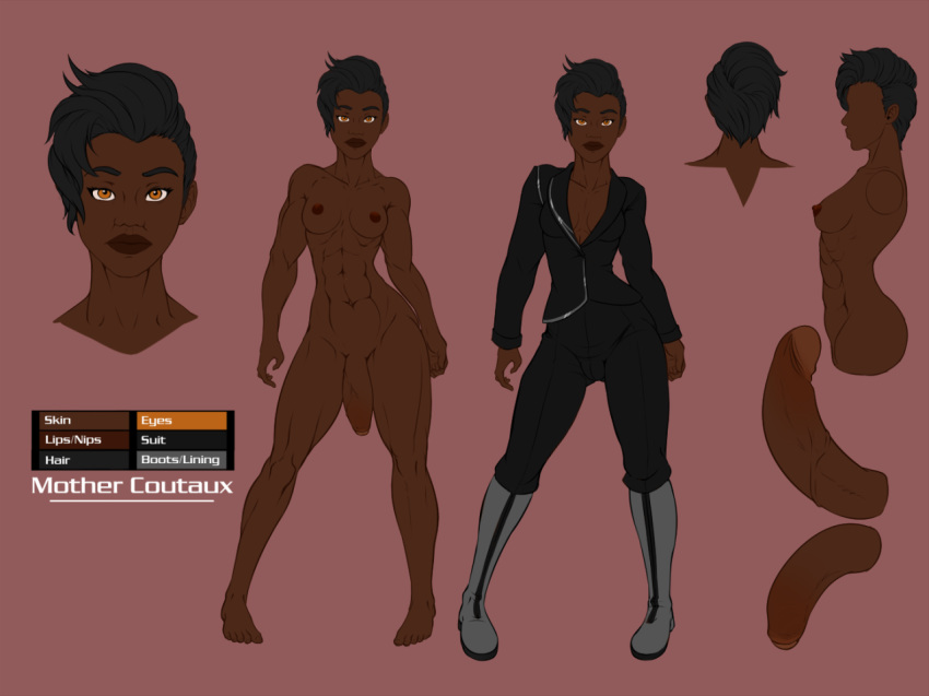 1futa balls barefoot dark_skin feet full-length_portrait full_length futa_only futanari intersex kyder leather_jacket milf mother_coutaux muscle muscular_futanari penis portrait solo standing testicles