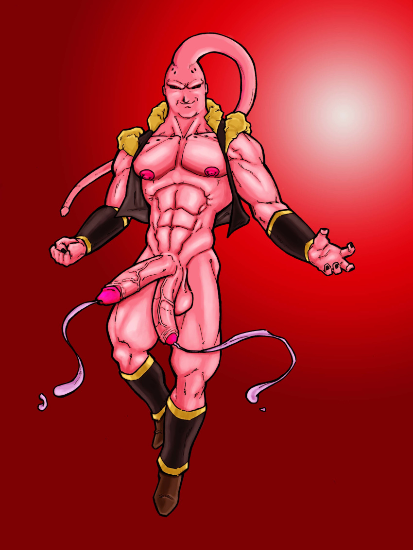 cum cumshot diphallia diphallism dragon_ball dragon_ball_z full-length_portrait full_length hemipenes looking_at_viewer majin_buu male male_only multi_genitalia multi_penis muscular pecs penis portrait solo standing super_buu