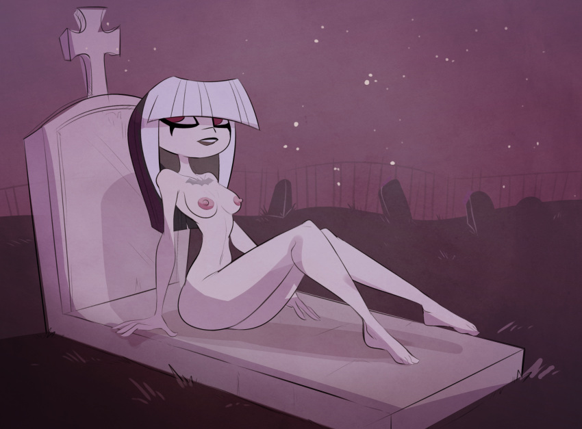 breasts casual crimson_(tdi) female goth gothic graveyard hair herny human lipstick makeup nipples nude outdoors pale_skin the_ridonculous_race total_drama_island