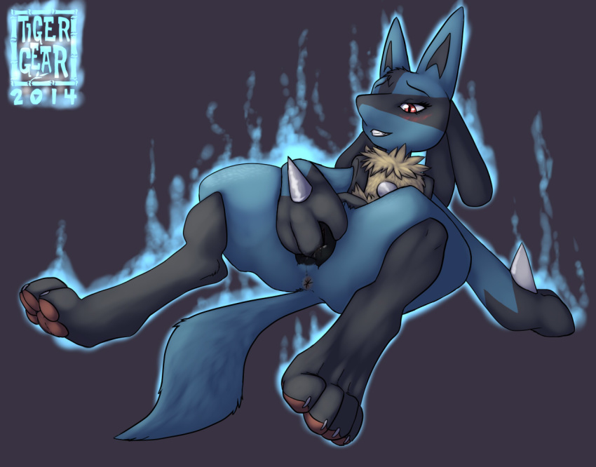 2014 3_fingers 4_toes anatomically_correct anatomically_correct_pussy animal_genitalia animal_pussy anthro anus ass aura barefoot blue_fur blush canine canine_pussy claws eyelashes female fingering fur half-closed_eyes happy long_ears looking_down lucario lying mammal masturbation nintendo nude on_back pawpads paws pokemon pokemon_(species) presenting presenting_hindquarters presenting_pussy purple_background pussy pussy_juice red_eyes shadow sharp_teeth simple_background sitting smile solo spikes spread_legs spreading teeth tigerxtreme toe_claws toes vaginal_masturbation