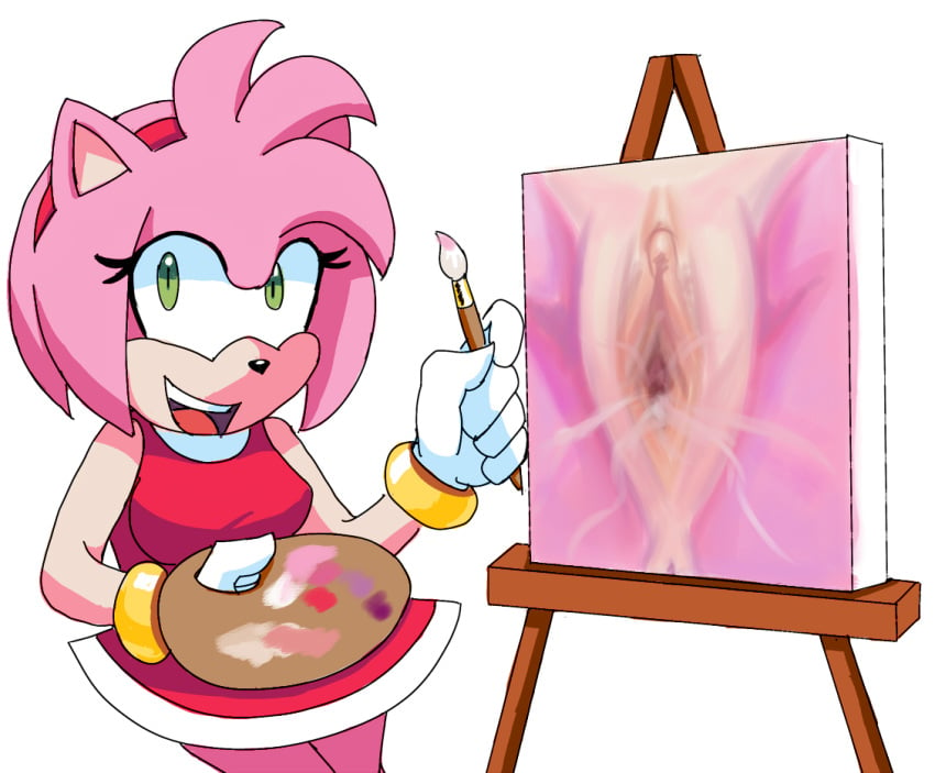 amy_rose extraspecialzone hedgehog mammal painting pussy pussy_juice self_portrait sonic_(series)