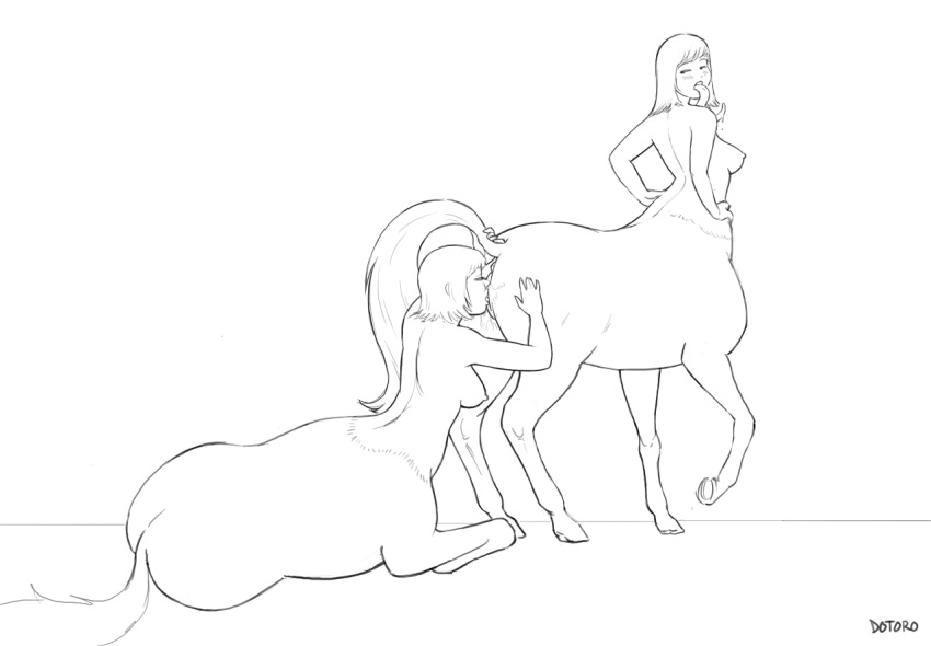 anus black_and_white breasts centaur centauress centauride closed_eyes cunnilingus dotoro_(artist) duo equine equine_taur female mammal monochrome open_mouth oral pussy pussy_juice sex taur vaginal_penetration yuri