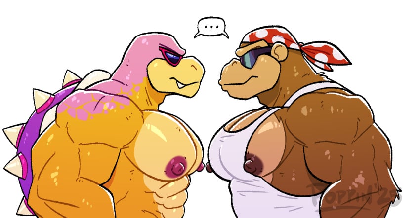 ... 2boys 2d 2d_(artwork) abs anthro ape areola bara biceps big_muscles big_nipples big_pecs brown_body brown_fur brown_nipples clothed clothing countershade_face countershade_torso countershading dialogue_bubble digital_media_(artwork) donkey_kong_(series) duo ellipsis erect_nipples eyewear funky_kong fur furry gay gorilla haplorhine kerchief koopa koopaling looking_at_another male male/male male_only mammal manly mario_(series) muscles muscular muscular_anthro muscular_arms muscular_male nintendo nipple_slip pecs pink_body pink_nipples pink_scales poppin primate reptile roy_koopa scales scalie shell shirt shirtless shirtless_male simple_background spiked_shell spikes spikes_(anatomy) sunglasses tan_fur tank_top topless topless_male topwear two-tone_body two-tone_fur white_background yaoi yellow_body yellow_skin