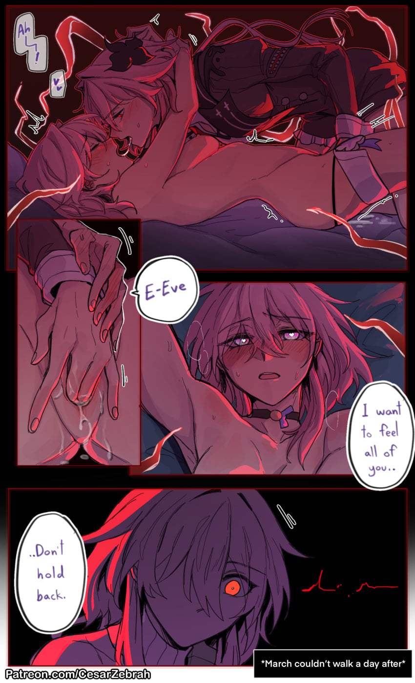 2girls cesarzebrah evernight_(honkai:_star_rail) fingering honkai:_star_rail march_7th_(honkai:_star_rail) selfcest wet_pussy yuri