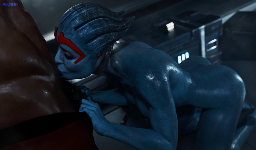 3d 3d_(artwork) alien alien/human alien_girl alien_humanoid asari blowjob body_worship dark-skinned_male femsub high_resolution highres kissing kissing_body maledom mass_effect mature_female samara sfmlover22