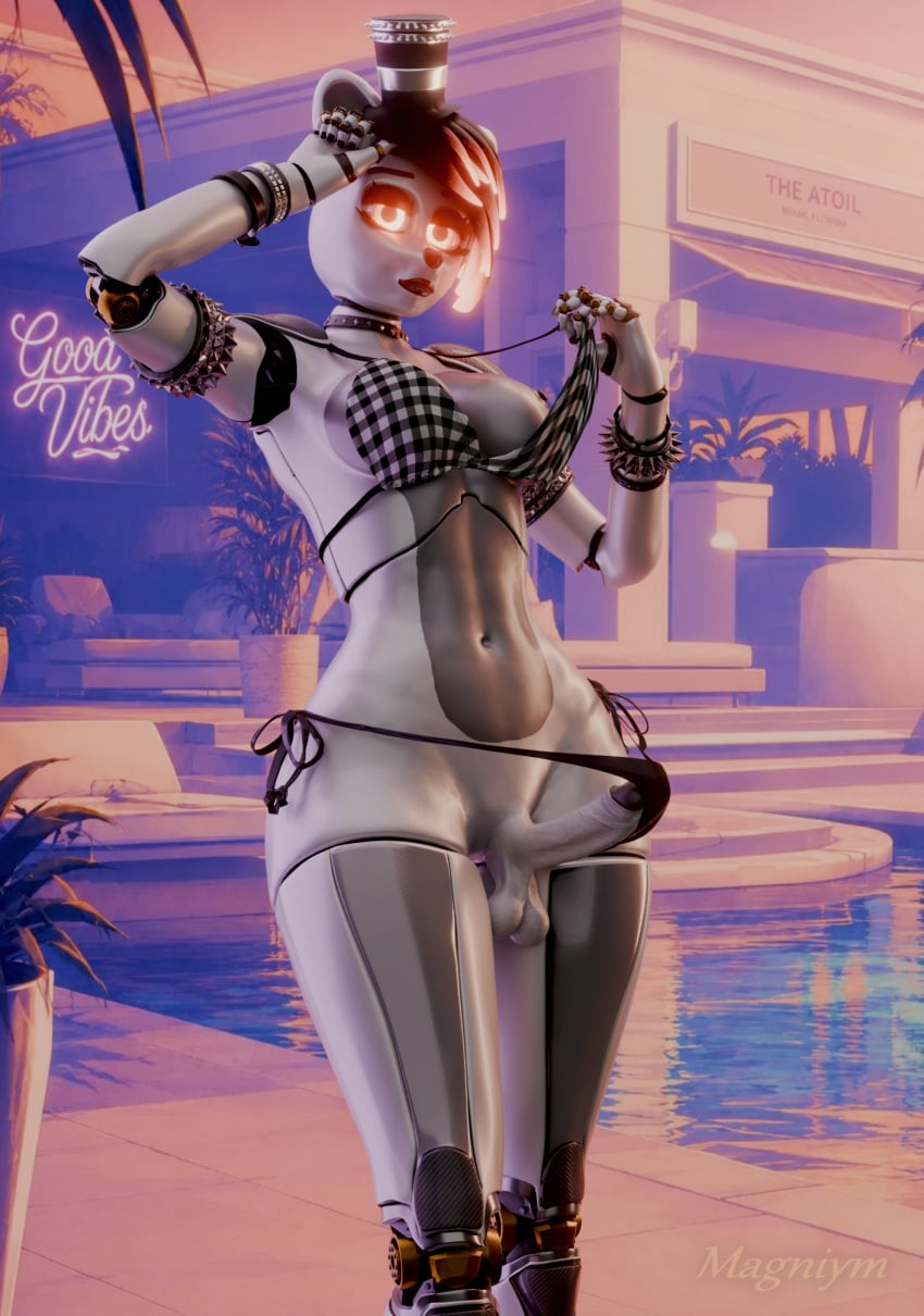 3d 3d_(artwork) animatronic animatronic_futa bikini bikini_top blender_(software) blender_cycles five_nights_at_freddy's fnaf futa_only futanari grand_theft_auto grand_theft_auto_vi gta_vi_cover_girl magniym oc original_character robot robot_girl robot_humanoid solo_futa