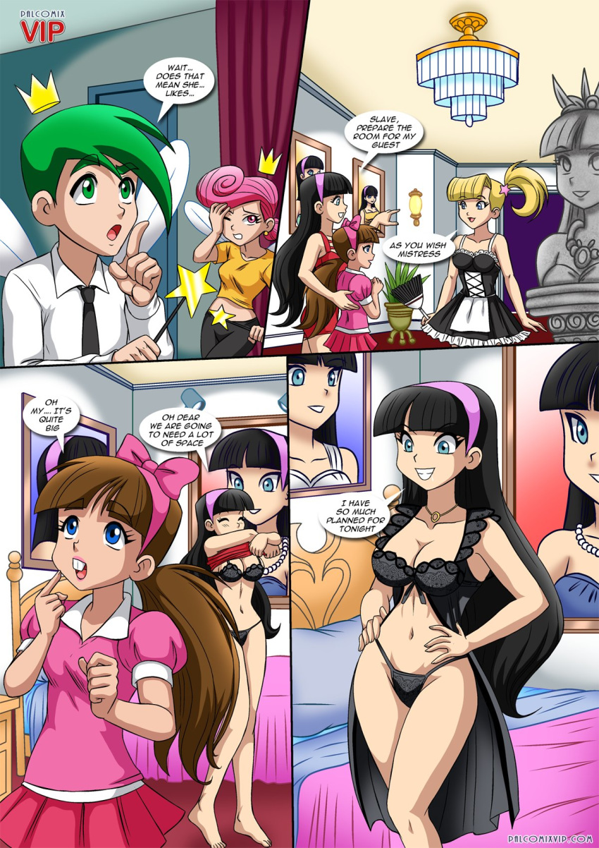 4girls bbmbbf bow breasts buckteeth canon_genderswap cleavage clothing comic cosmo dream_catcher dress fairy female genderswap_(mtf) hair_ribbon hairband hourglass_figure lingerie lipstick maid maid_headdress maid_uniform mistress multiple_girls navel nickelodeon palcomixvip.com panties rule_63 skirt straight_hair the_fairly_oddparents timantha timmy_turner trixie_tang veronica_star voluptuous wanda yuri