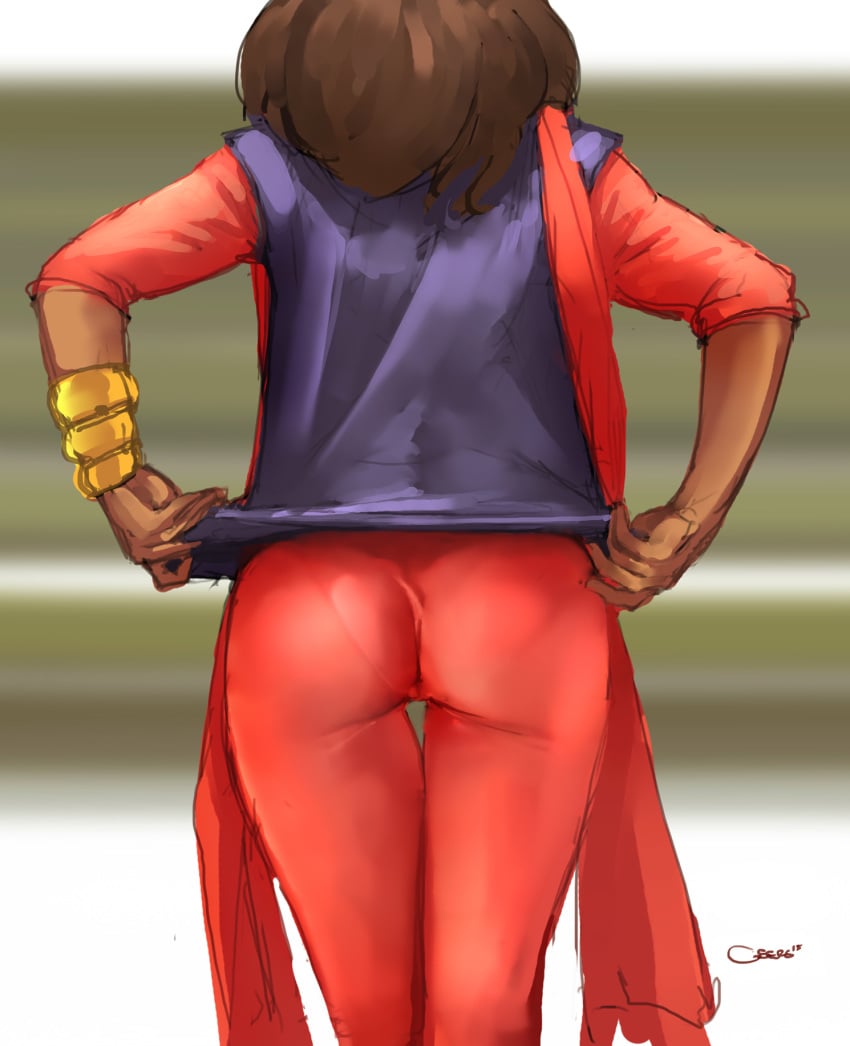 1girls 2015 ass ass_focus big_ass brown_hair clothes dark-skinned_female dark_skin darren_geers female female_only human human_only kamala_khan marvel ms._marvel panties scarf solo tights underwear unseen_female_face