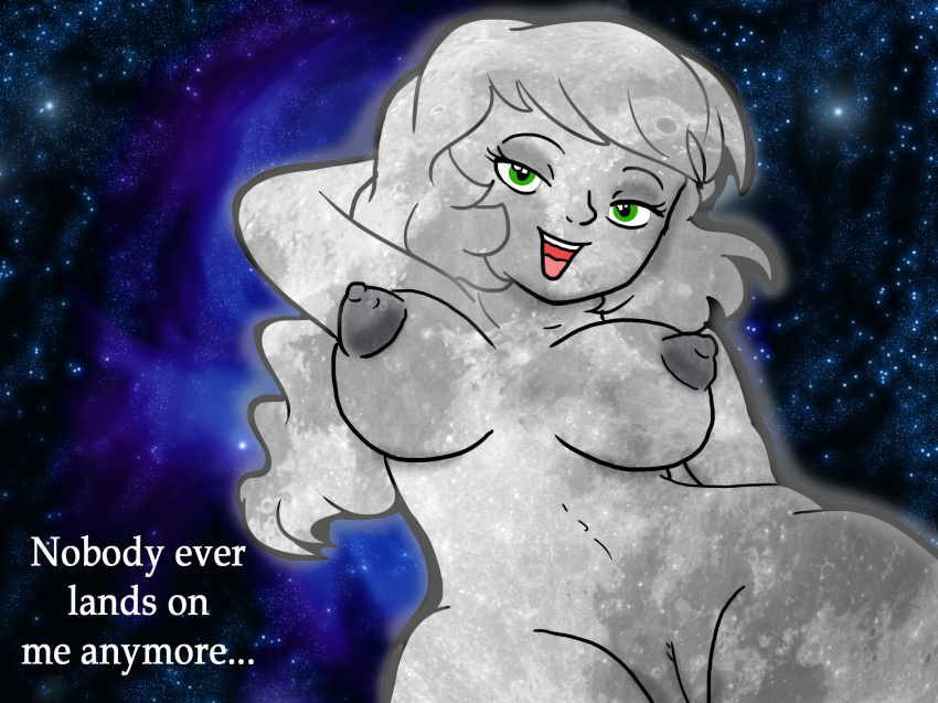 2016 anthro breasts female green_eyes inanimate looking_at_viewer moon nude pussy satellite space